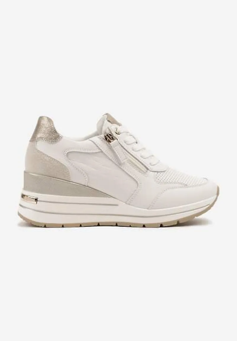 Białe Sneakersy Skórzane na Koturnie z Ozdobnym Suwakiem Xorivna