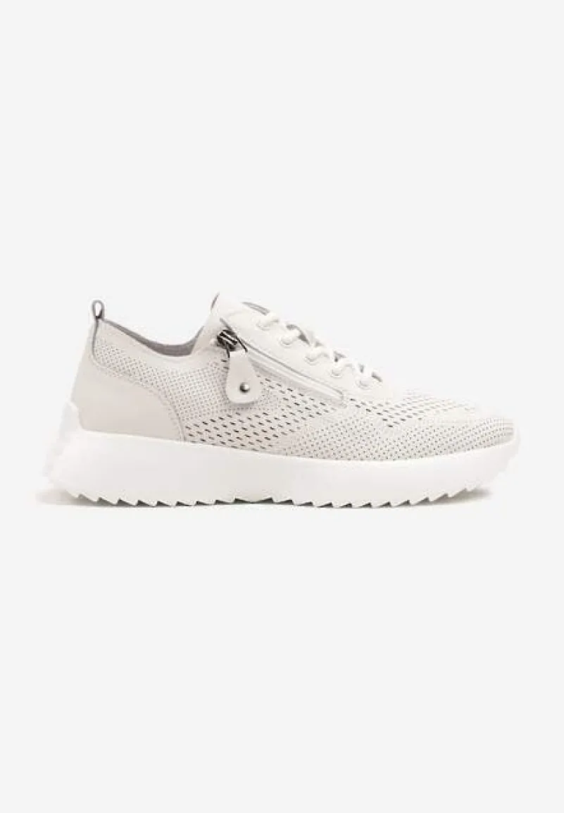 Białe Sneakersy Skórzane Ozdobione Suwakiem Ivelami