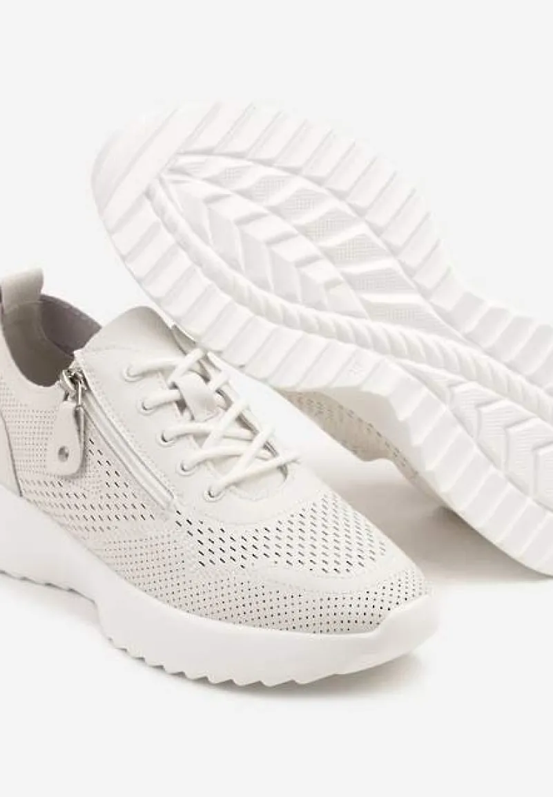 Białe Sneakersy Skórzane Ozdobione Suwakiem Ivelami
