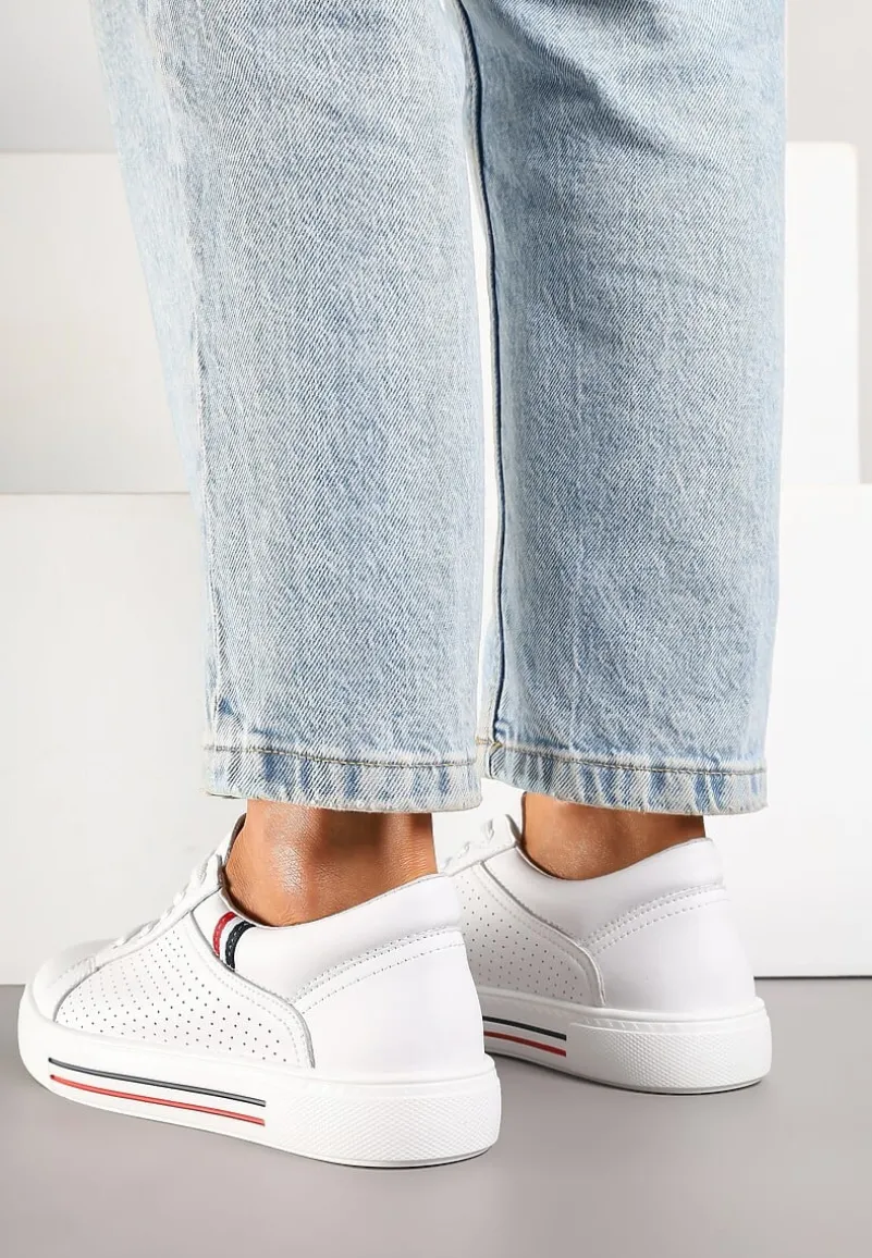 Białe Sneakersy Tenisówki ze Skóry Naturalnej Zdobione Perforacją Tillirene