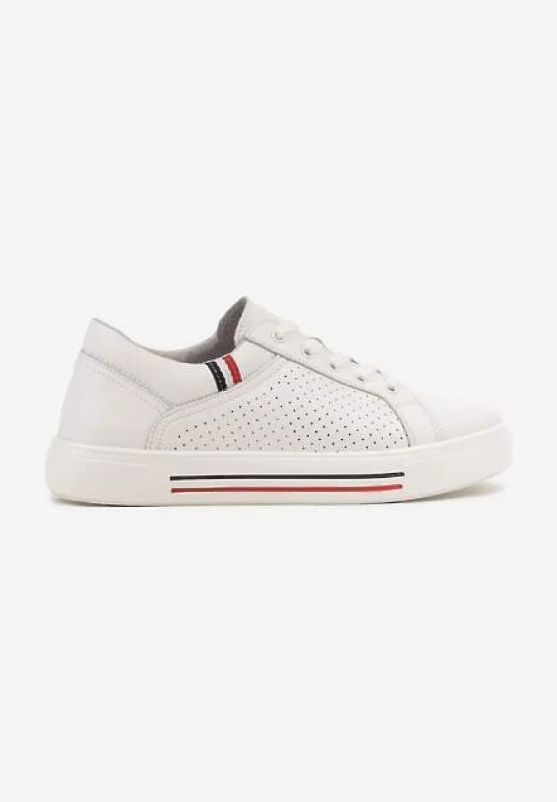Białe Sneakersy Tenisówki ze Skóry Naturalnej Zdobione Perforacją Tillirene