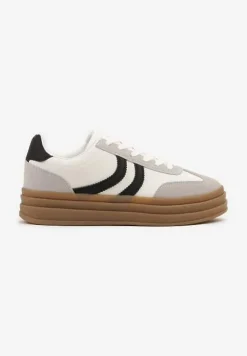 Białe Sneakersy Typu Kultowe Tenisówki na Grubej Podeszwie z Tłoczeniem Lisanitea