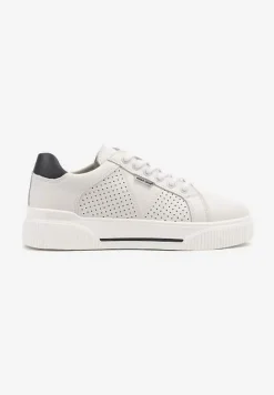 Białe Sneakersy Typu Tenisówki ze Skóry Naturalnej z Ozdobną Perforacją Vivallie