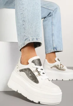 Białe Sneakersy Vices na Platformie Ozdobione Brokatem Ldivana