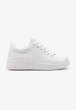 Białe Sneakersy z Ekoskóry na Grubej Podeszwie ze Sznurowaniem Serizia