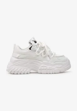 Białe Sneakersy z Grubymi Sznurówkami na Niskiej Platformie Lasandre