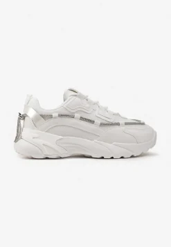 Białe Sneakersy z Ozdobnym Sznurkiem z Cyrkoniami Saerina