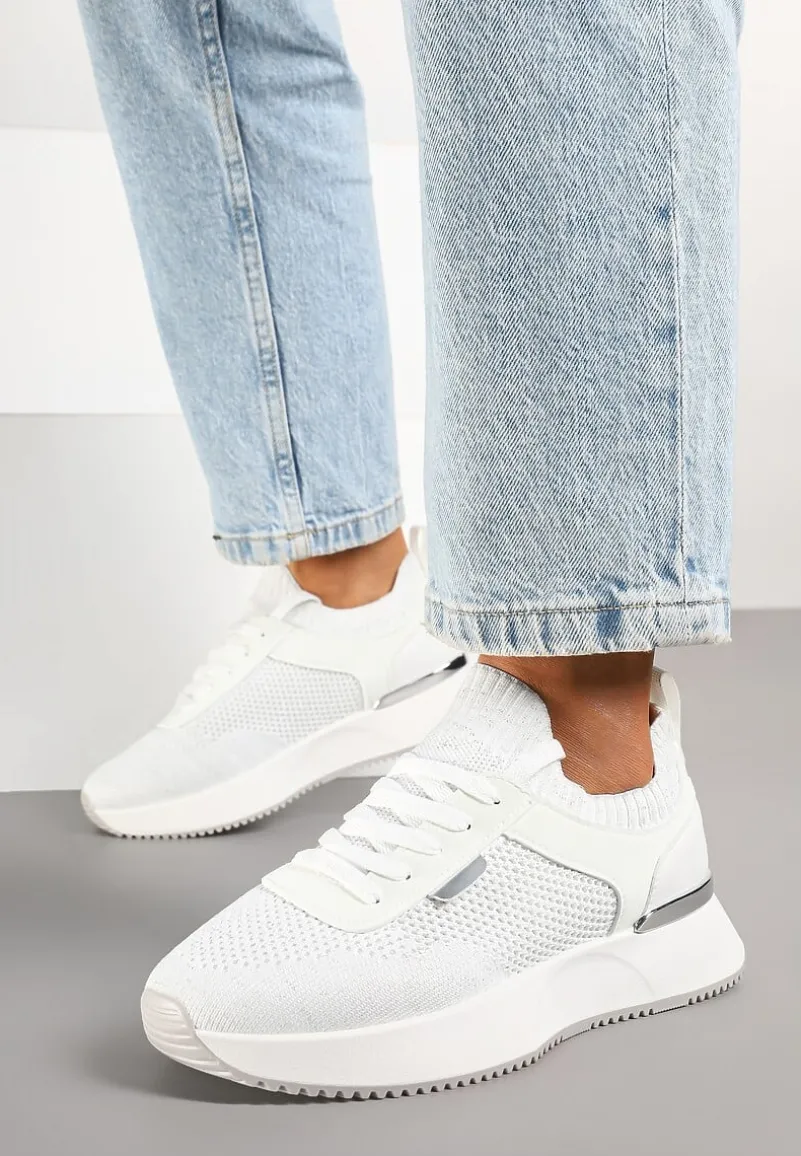 Białe Sneakersy z Siateczkową Cholewką Saramis