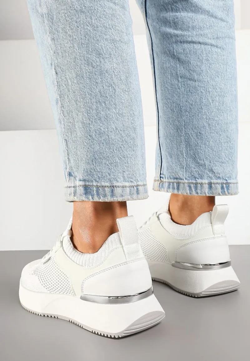 Białe Sneakersy z Siateczkową Cholewką Saramis