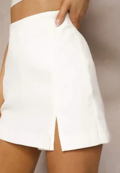 Białe Spódnico-Szorty High Waist Zapinane na Suwak Efinae
