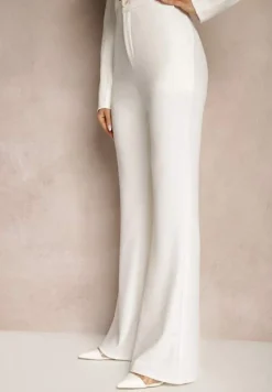 Białe Spodnie High Waist Dzwony z Wiskozą Blazza