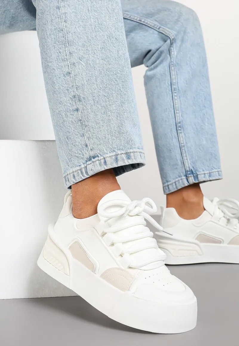 Białe Streetwearowe Sneakersy Trampki na Platformie Danenith