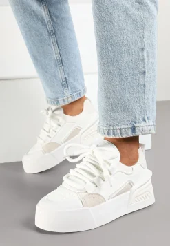 Białe Streetwearowe Sneakersy Trampki na Platformie Danenith