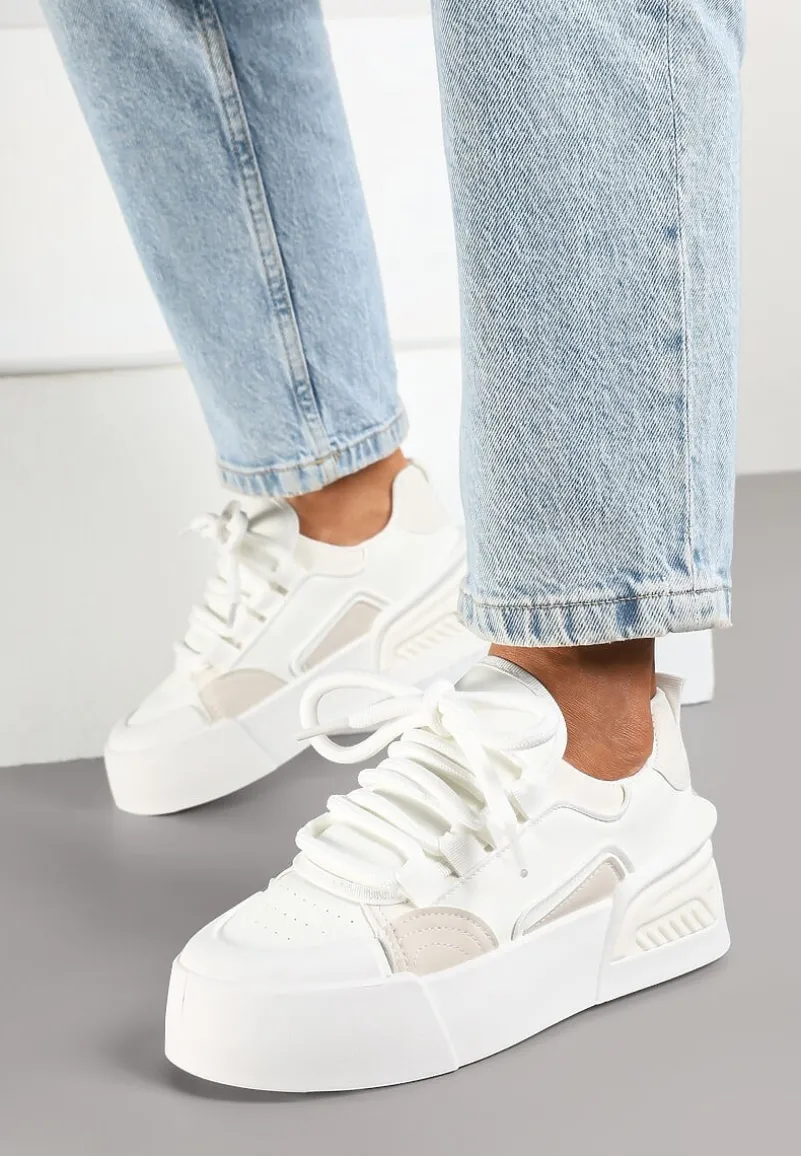 Białe Streetwearowe Sneakersy Trampki na Platformie Danenith