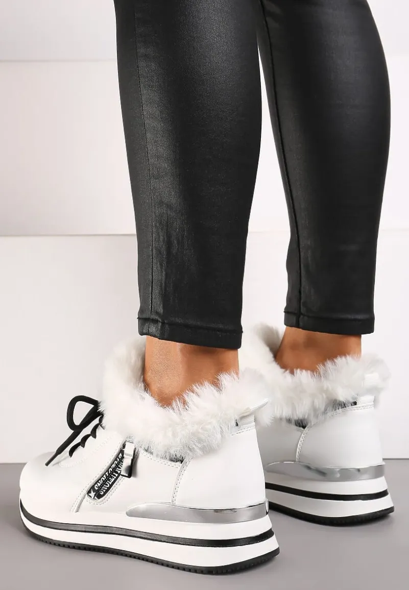 Białe Sznurowane Botki Sneakersy z Futerkiem Gameda