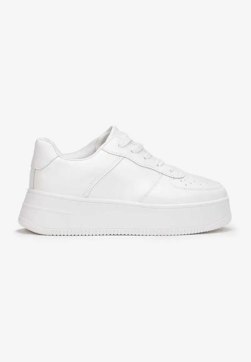 Białe Sznurowane Sneakersy na Platformie z Bieżnikiem Arvilla