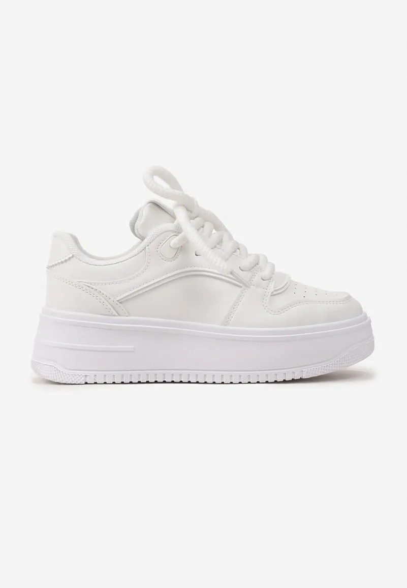 Białe Sznurowane Sneakersy na Platformie z Metalicznymi Wstawkami Arileva
