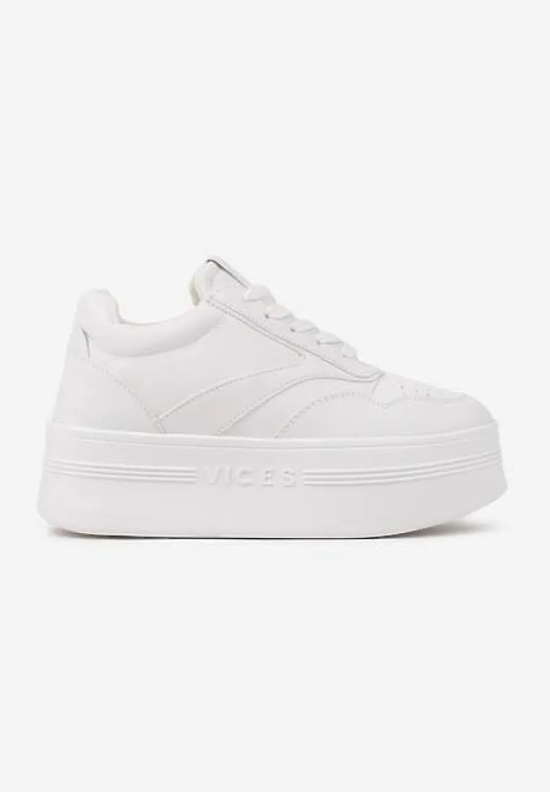 Białe Sznurowane Sneakersy Vices na Platformie z Metalicznymi Paskami Neliawen