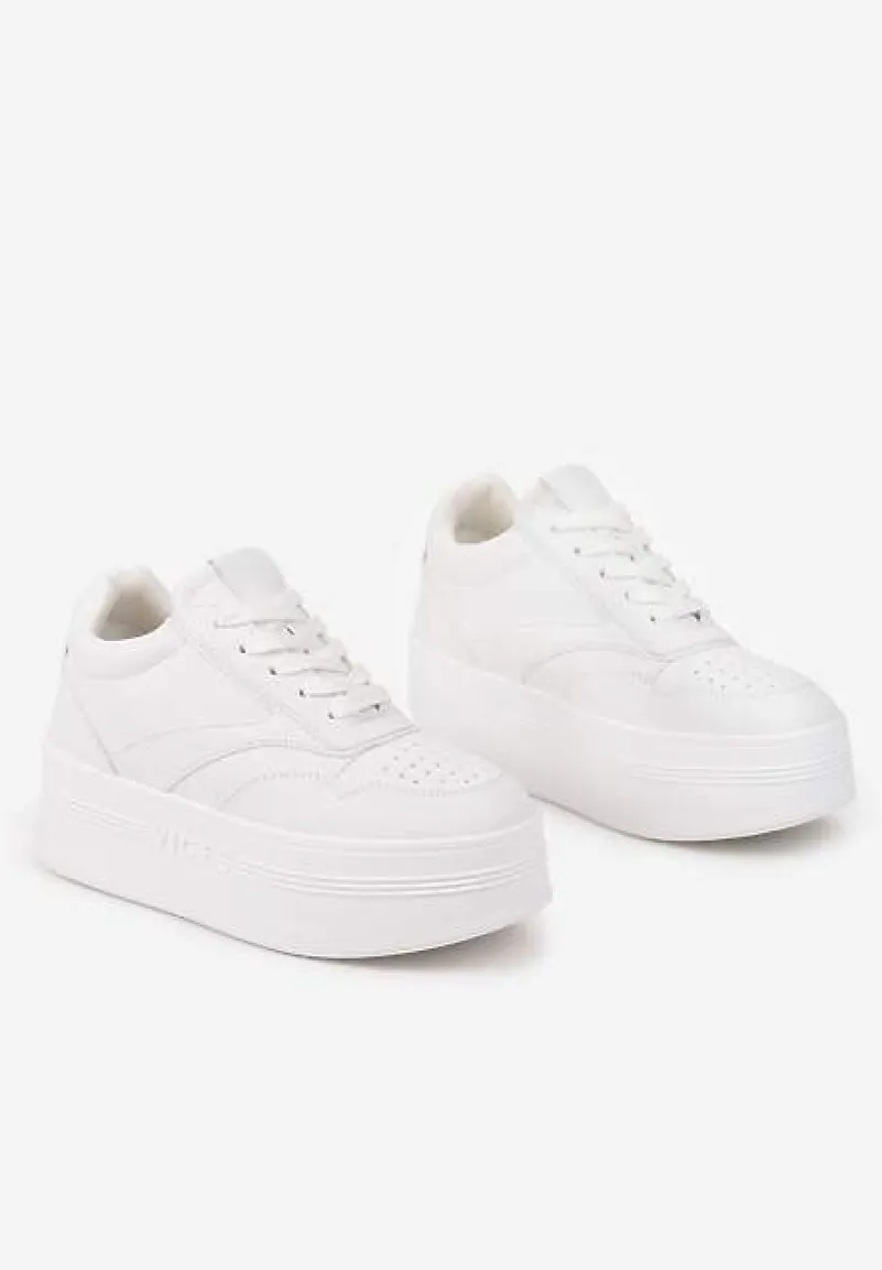 Białe Sznurowane Sneakersy Vices na Platformie z Metalicznymi Paskami Neliawen