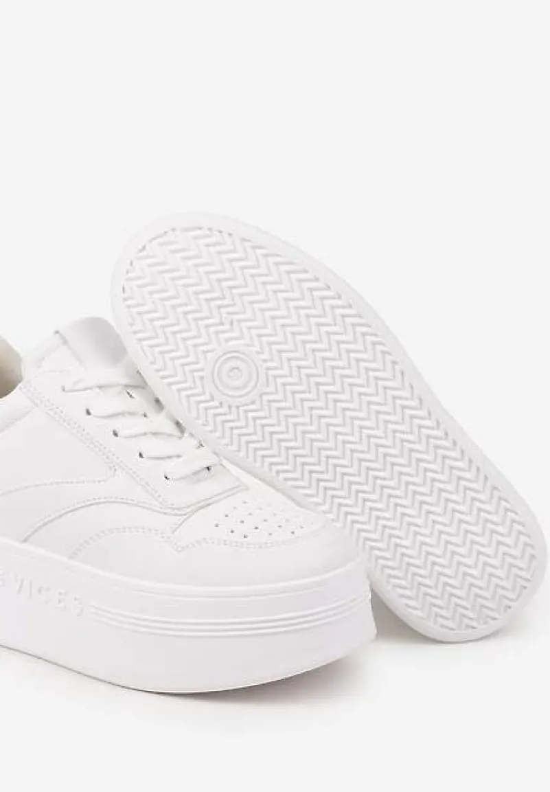 Białe Sznurowane Sneakersy Vices na Platformie z Metalicznymi Paskami Neliawen