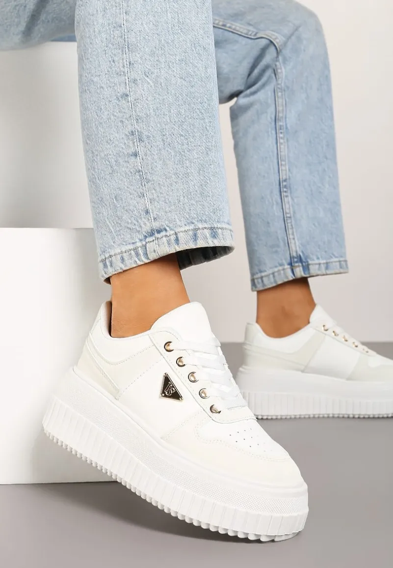 Białe Sznurowane Sneakersy Vices Tłoczonej Platformie Ozdobione Trójkątem Raviri