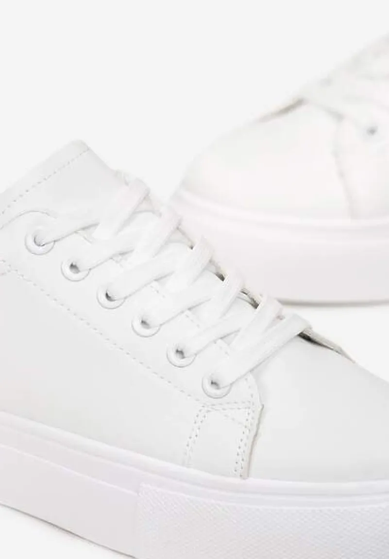 Białe Sznurowane Sneakersy z Cholewką przed Kostkę Narelina