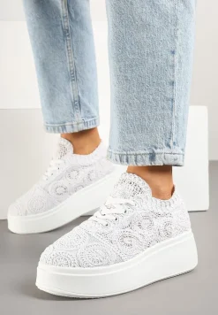 Białe Szydełkowe Sneakersy Typu Tenisówki na Platformie Filalena