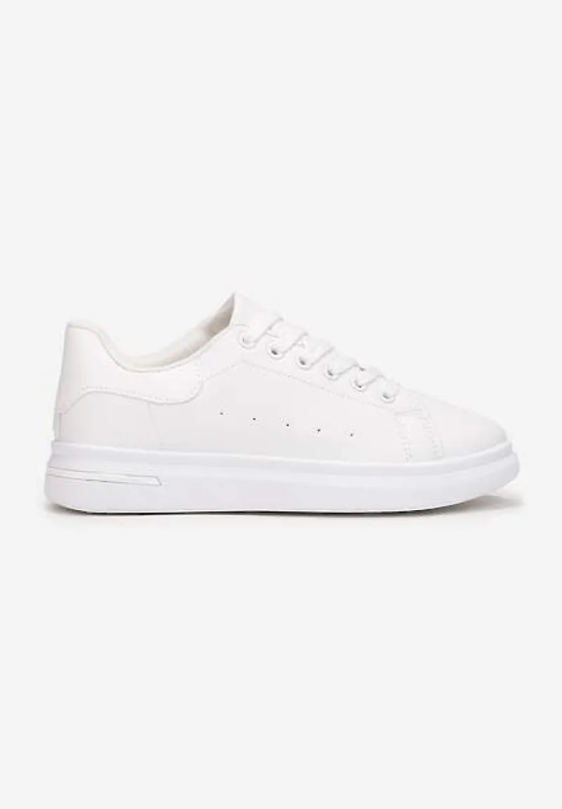 Białe Wiązane Sneakersy na Płaskiej Podeszwie z Modną Wstawką Zanelih