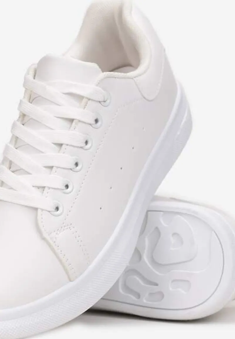 Białe Wiązane Sneakersy na Płaskiej Podeszwie z Modną Wstawką Zanelih
