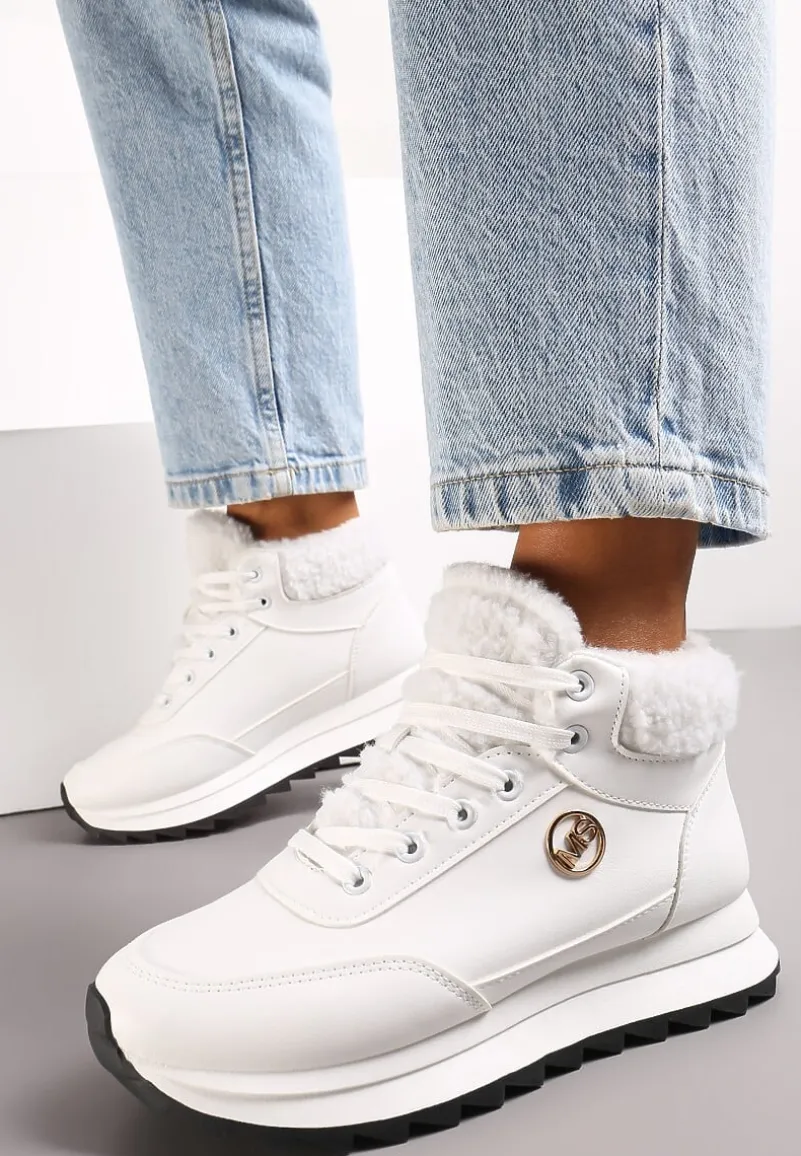 Białe Zimowe Sneakersy ze Sztucznym Futerkiem Turelia