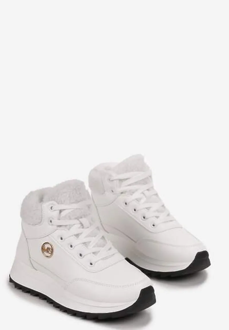 Białe Zimowe Sneakersy ze Sztucznym Futerkiem Turelia