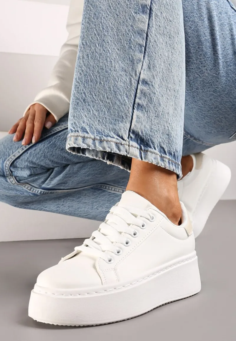 Biało-Beżowe Basicowe Sneakersy na Platformie Tiaeliana