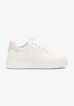 Biało-Beżowe Basicowe Sneakersy na Platformie Tiaeliana