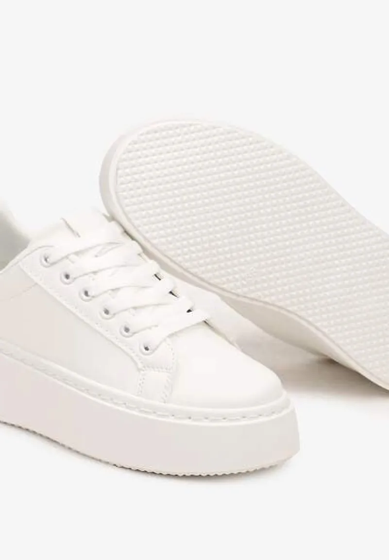 Biało-Beżowe Basicowe Sneakersy na Platformie Tiaeliana