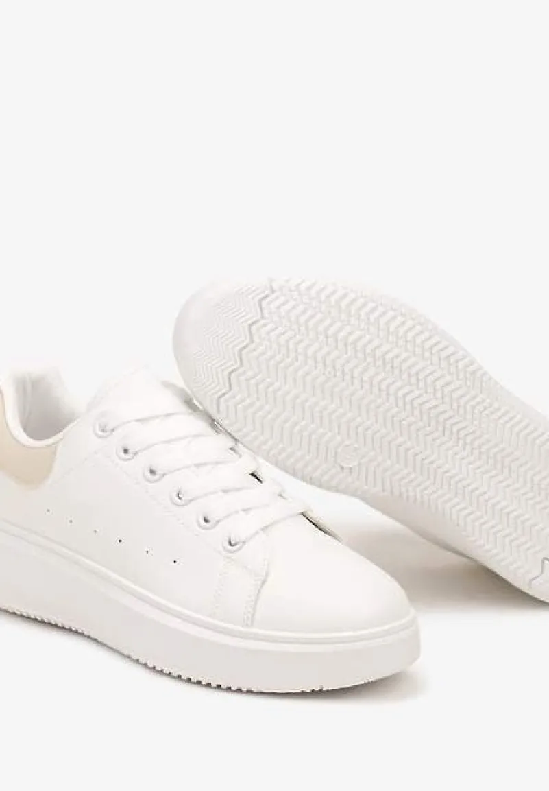 Biało-Beżowe Casualowe Sneakersy na Platformie ze Sznurowaniem Tialorae