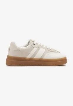 Biało-Beżowe Sneakersy Tenisówki Ozdobione Paskami Falaviela