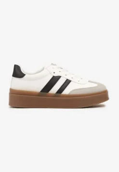 Biało-Czarne Klasyczne Sneakersy Tenisówki na Niskiej Platformie Denirla