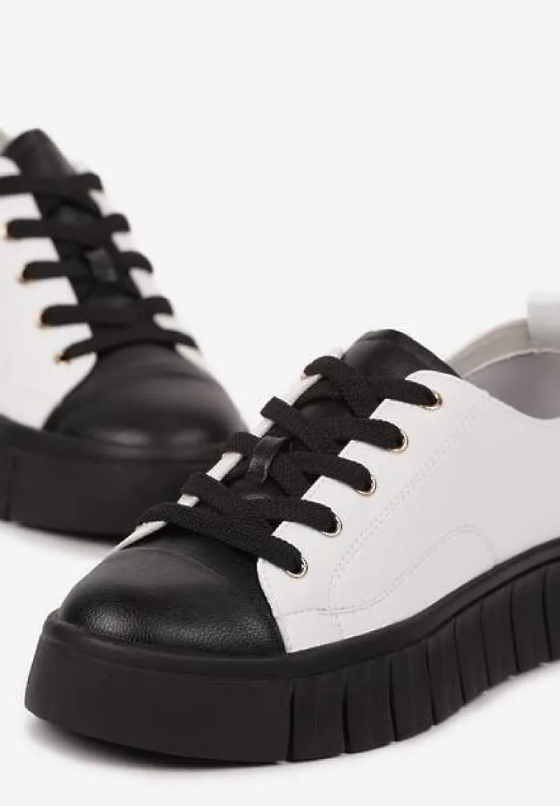 Biało-Czarne Płaskie Sneakersy Vices ze Sznurowaniem Lorori