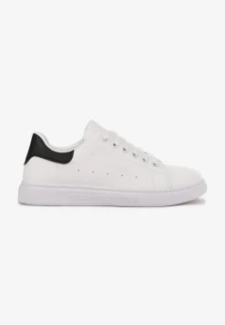 Biało-Czarne Płaskie Sneakersy ze Sznurowaniem Karlei