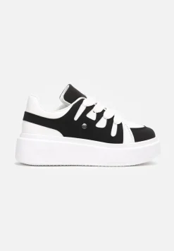 Biało-Czarne Sneakersy na Grubej Podeszwie przed Kostkę Alisis