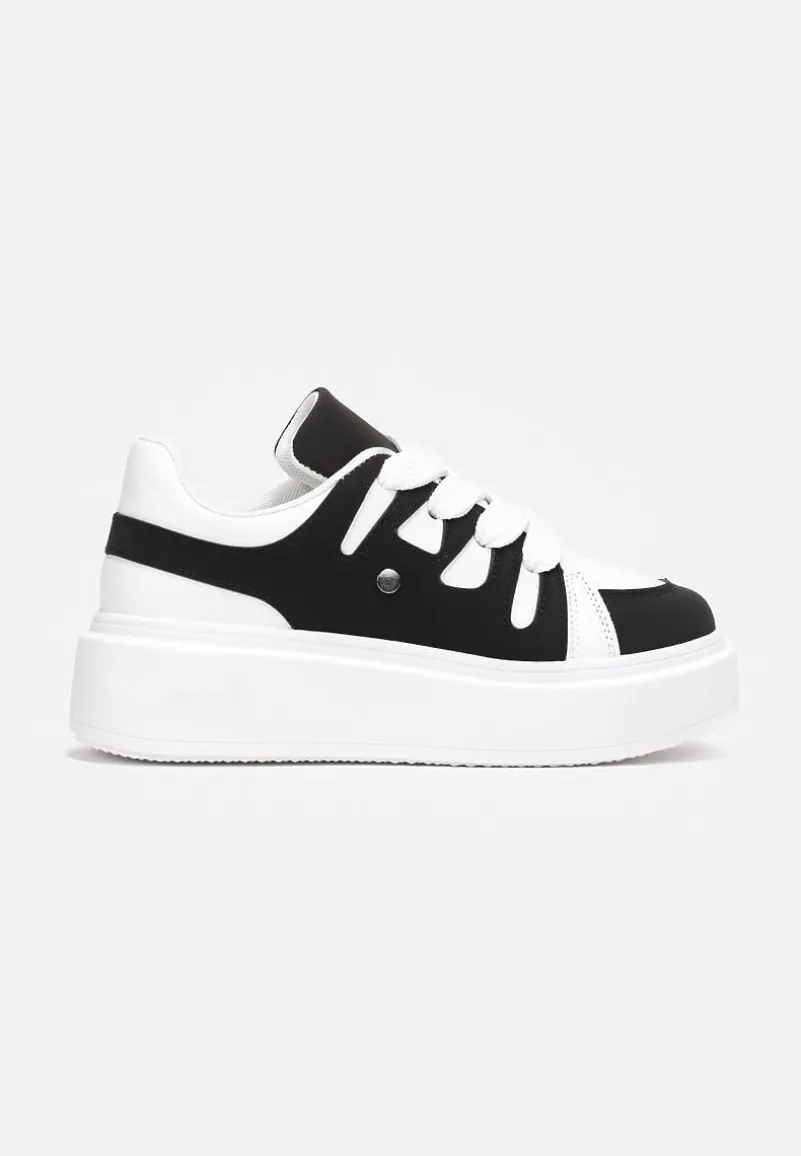 Biało-Czarne Sneakersy na Grubej Podeszwie przed Kostkę Alisis