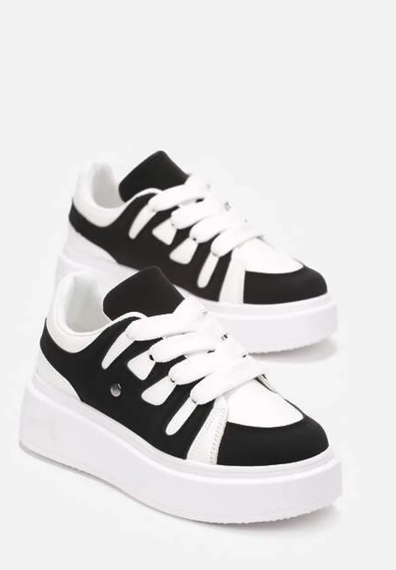 Biało-Czarne Sneakersy na Grubej Podeszwie przed Kostkę Alisis