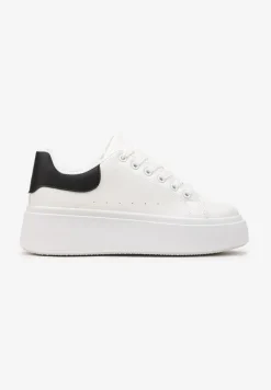 Biało-Czarne Sneakersy na Grubej Podeszwie Yarna