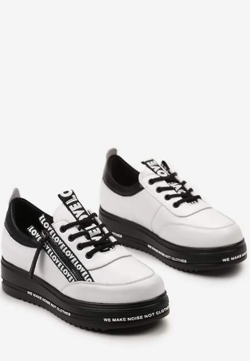 Biało-Czarne Sneakersy na Platformie ze Skórzaną Wkładką Zapinane z Boku na Zamek Błyskawiczny Urithas