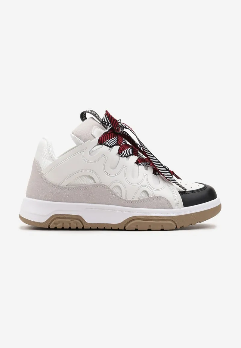 Biało-Czarne Sneakersy Ozdobione Brokatem z Oryginalnym Sznurowaniem Patricie