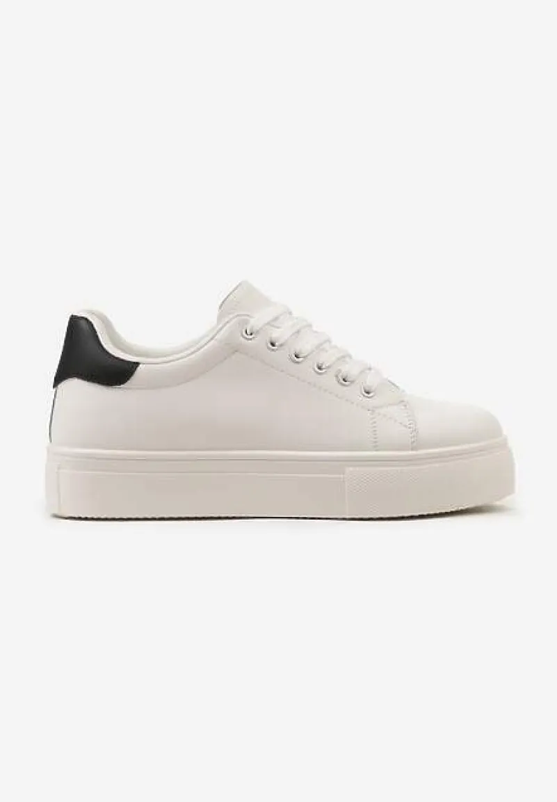 Biało-Czarne Sneakersy z Cholewką przed Kostkę na Platformie Longana