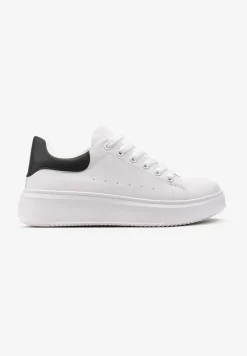 Biało-Czarne Sneakersy z Ekoskóry na Grubej Podeszwie ze Sznurowaniem Serizia