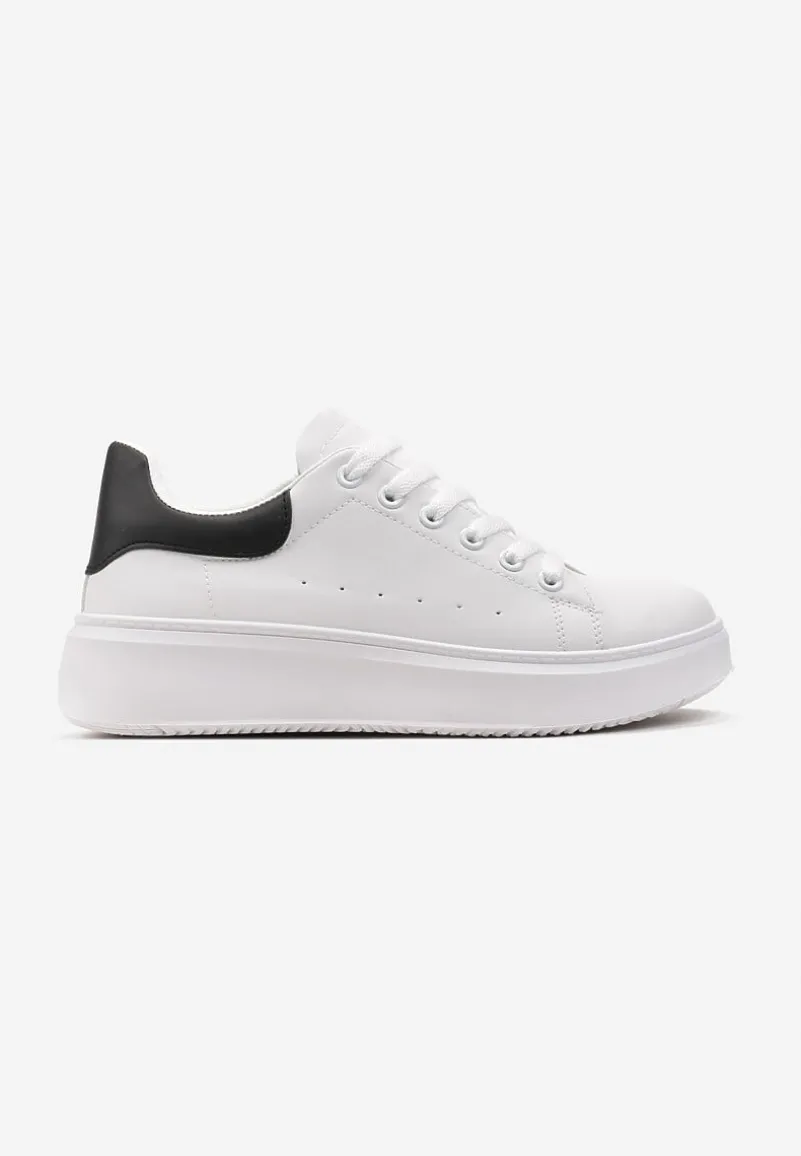 Biało-Czarne Sneakersy z Ekoskóry na Grubej Podeszwie ze Sznurowaniem Serizia
