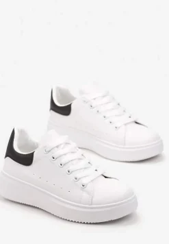 Biało-Czarne Sneakersy z Ekoskóry na Grubej Podeszwie ze Sznurowaniem Serizia