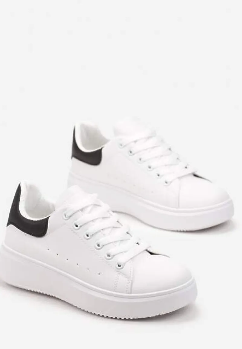 Biało-Czarne Sneakersy z Ekoskóry na Grubej Podeszwie ze Sznurowaniem Serizia